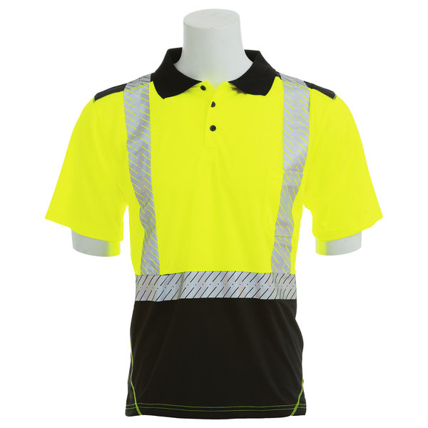 Erb Safety Shrt Slv Polo Shrt, Brdseye Msh, Class2, 9100SBSEG, Hi-Viz Lme/Blk, 3XL 62679